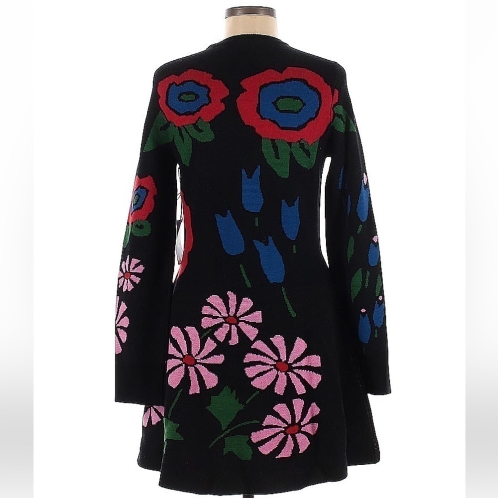 AMUR- NWT “Nataly” Fit and Flare Floral Longsleeve Wool Sweater Mini Dress - Picture 4 of 7